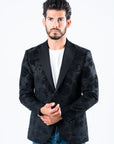 Men's Double Button Black Woven Printed Blazer