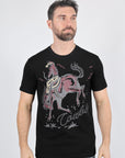 Mens Modern Fit Cotton Stretch Horse-Rider Print T-Shirt