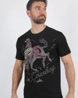 Mens Modern Fit Cotton Stretch Horse-Rider Print T-Shirt