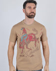 Mens Modern Fit Cotton Stretch Horse-Rider Print T-Shirt