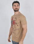 Mens Modern Fit Cotton Stretch Horse-Rider Print T-Shirt