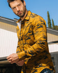 Mens Modern Fit Cotton Stretch Piping Cactus Monogram Print Shirt