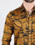 Mens Modern Fit Cotton Stretch Piping Cactus Monogram Print Shirt