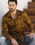 Mens Modern Fit Cotton Stretch Piping Cactus Monogram Print Shirt