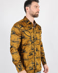 Mens Modern Fit Cotton Stretch Piping Cactus Monogram Print Shirt