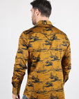 Mens Modern Fit Cotton Stretch Piping Cactus Monogram Print Shirt