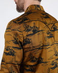 Mens Modern Fit Cotton Stretch Piping Cactus Monogram Print Shirt