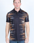 Mens Modern Fit Stretch Baroque Print Polo with Rhinestones