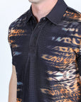 Mens Modern Fit Stretch Baroque Print Polo with Rhinestones