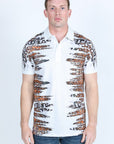 Mens Modern Fit Stretch Baroque Print Polo with Rhinestones