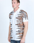 Mens Modern Fit Stretch Baroque Print Polo with Rhinestones