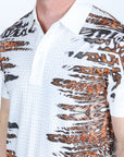 Mens Modern Fit Stretch Baroque Print Polo with Rhinestones