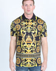 Mens Modern Fit Stretch Baroque Print Polo with Rhinestones