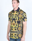 Mens Modern Fit Stretch Baroque Print Polo with Rhinestones