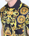 Mens Modern Fit Stretch Baroque Print Polo with Rhinestones