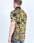 Mens Modern Fit Stretch Baroque Print Polo with Rhinestones