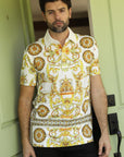 Mens Modern Fit Stretch Baroque Print Polo with Rhinestones
