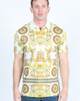 Mens Modern Fit Stretch Baroque Print Polo with Rhinestones