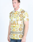 Mens Modern Fit Stretch Baroque Print Polo with Rhinestones