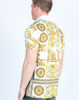 Mens Modern Fit Stretch Baroque Print Polo with Rhinestones