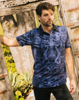 Mens Modern Fit Stretch Baroque Print Polo with Rhinestones