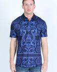 Mens Modern Fit Stretch Baroque Print Polo with Rhinestones