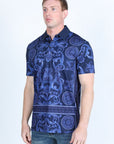 Mens Modern Fit Stretch Baroque Print Polo with Rhinestones
