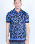 Mens Modern Fit Stretch Baroque Print Polo with Rhinestones
