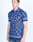 Mens Modern Fit Stretch Baroque Print Polo with Rhinestones