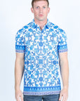 Mens Modern Fit Stretch Baroque Print Polo with Rhinestones