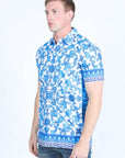 Mens Modern Fit Stretch Baroque Print Polo with Rhinestones