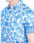 Mens Modern Fit Stretch Baroque Print Polo with Rhinestones