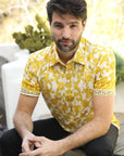 Mens Modern Fit Stretch Baroque Print Polo with Rhinestones