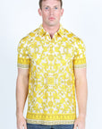 Mens Modern Fit Stretch Baroque Print Polo with Rhinestones