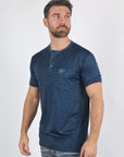 Mens Modern Fit Stretch Henley T-Shirt with Logo