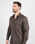 Mens Modern Fit Stretch Lurex Western Long Sleeve Shirt