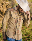 Mens Modern Fit Stretch Multi-Color Aztec Embroidery Shirt