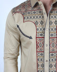 Mens Modern Fit Stretch Multi-Color Aztec Embroidery Shirt