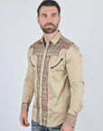Mens Modern Fit Stretch Multi-Color Aztec Embroidery Shirt