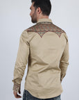 Mens Modern Fit Stretch Multi-Color Aztec Embroidery Shirt