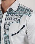 Mens Modern Fit Stretch Multi-Color Aztec Embroidery Shirt