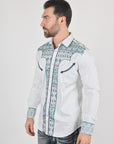 Mens Modern Fit Stretch Multi-Color Aztec Embroidery Shirt