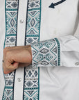 Mens Modern Fit Stretch Multi-Color Aztec Embroidery Shirt