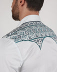 Mens Modern Fit Stretch Multi-Color Aztec Embroidery Shirt