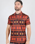Mens Performance Fabric Modern Fit Stretch Aztec Print Polo