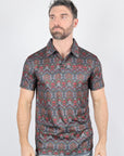 Mens Performance Fabric Modern Fit Stretch Aztec Print Polo