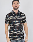 Mens Performance Fabric Modern Fit Stretch Cactus Print Polo
