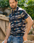 Mens Performance Fabric Modern Fit Stretch Cactus Print Polo