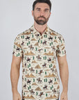 Mens Performance Fabric Modern Fit Stretch Cactus Print Polo