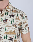 Mens Performance Fabric Modern Fit Stretch Cactus Print Polo